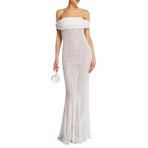 Self-Portait - Elegant Off-Shoulder Beaded White Evening Gown Sz 6